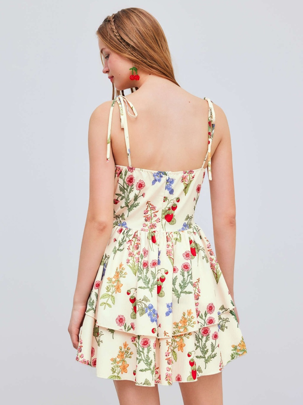 Cider Cream Floral & Strawberry Tiered Mini Dress Size Small (Sold out online!) - Picture 9 of 14